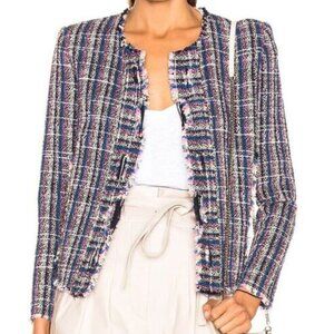 IRO Frannie Tweed Cropped Open Front Blazer Jacket Office Work Blue FR 32/ US 0